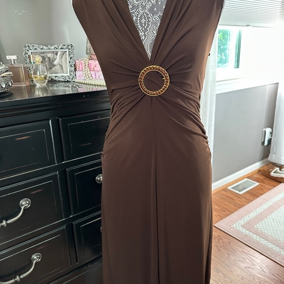 Candie’s Brown Sleeveless Ring Detail Midi Dress L Glam Mob Wife Cocktail Party - Picture 6 of 16